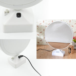 LED mirror photo frame with circular mirror design and power cord for elegant home decor