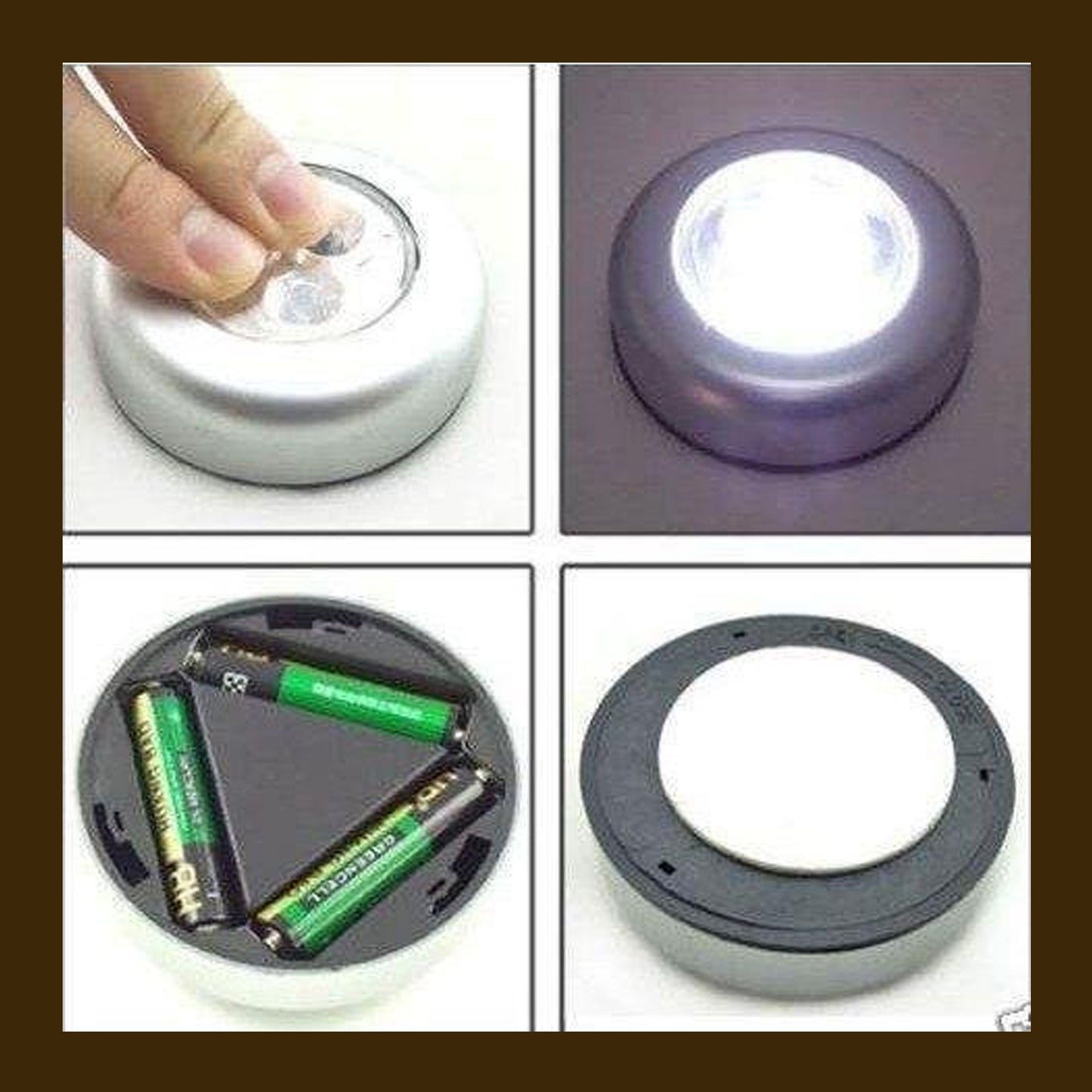 Stick-on LED tap lamp with easy battery access for convenient lighting in any space