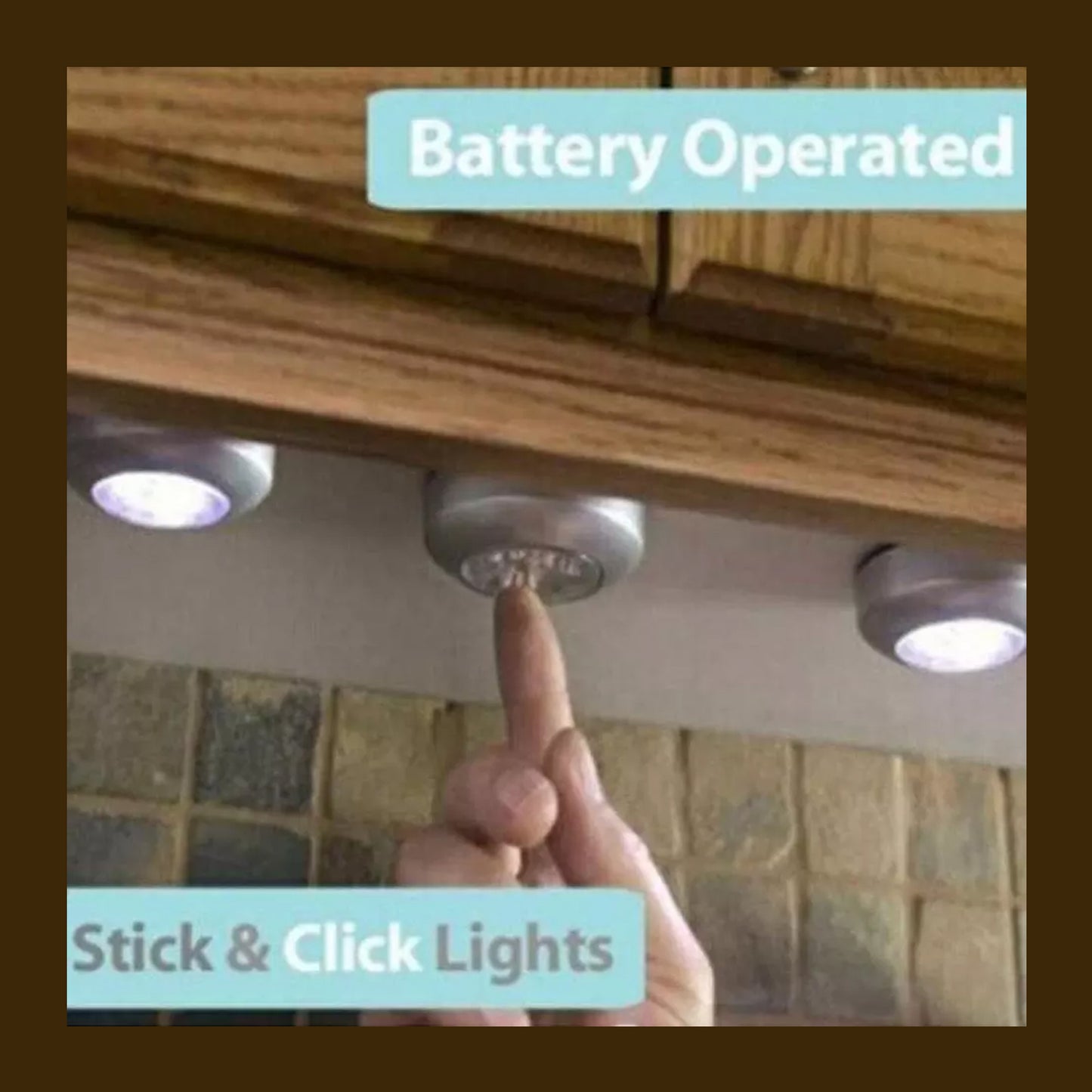 Battery operated stick-on LED tap lamp for easy lighting in any room with simple push activation