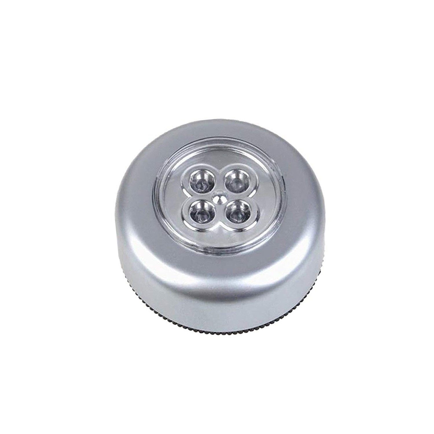 Compact silver stick-on LED tap lamp with three bright lights for easy illumination