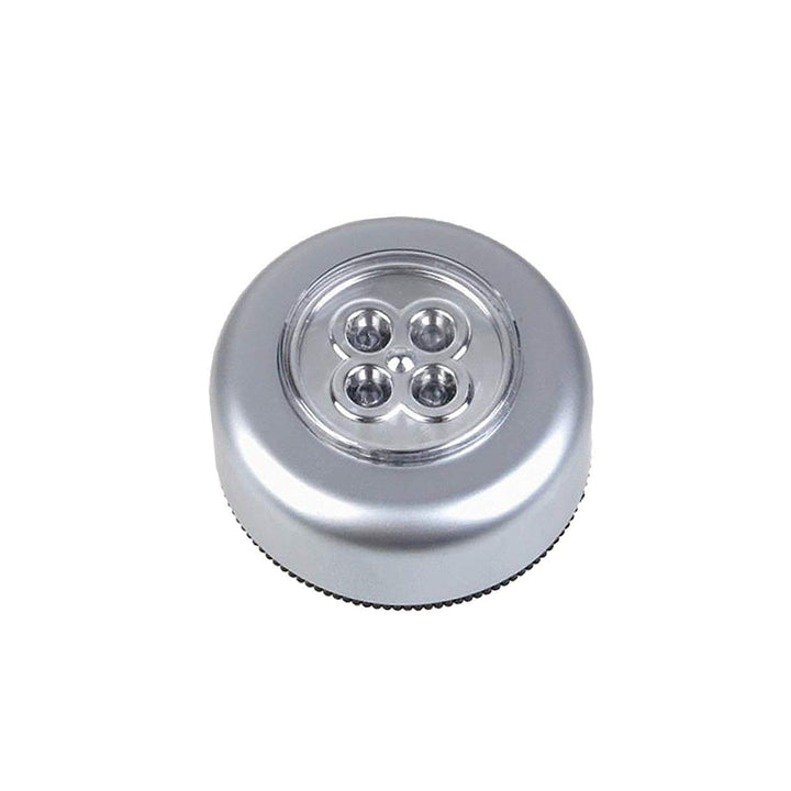 Compact silver stick-on LED tap lamp with three bright lights for easy illumination