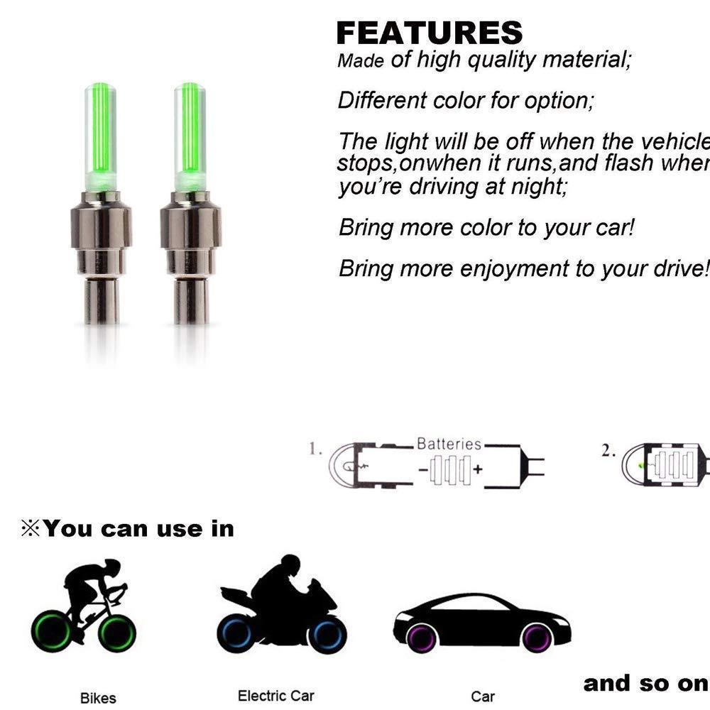 Colorful LED tire valve caps for cars and bikes, enhancing visibility at night for safer driving