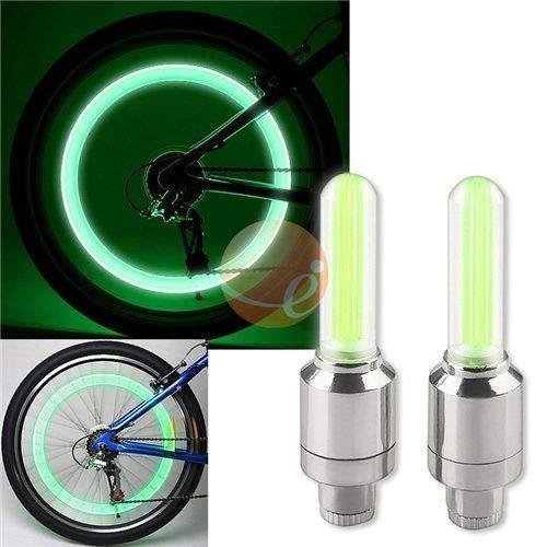 LED tire valve caps for enhanced visibility and style on bicycles with bright green illumination