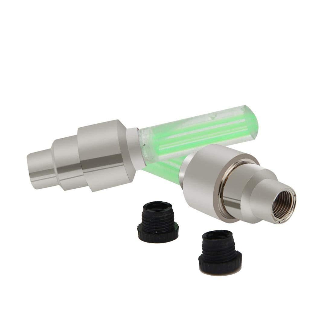 Superior eMart LED tire valve caps in silver with green light for enhanced vehicle visibility