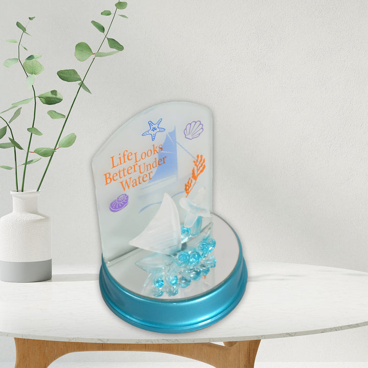 Life Looks Better Under Water light with decorative sailboat and blue embellishments for stylish home decor