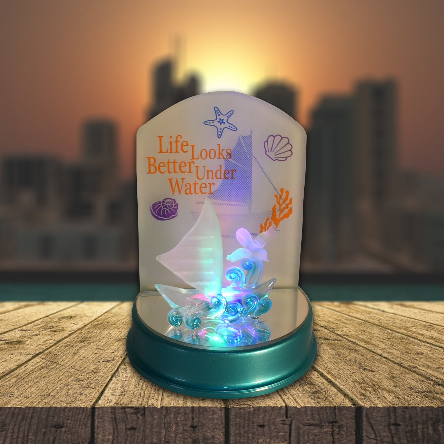 Life Looks Better Under Water light decorative piece with marine theme and colorful LED accents