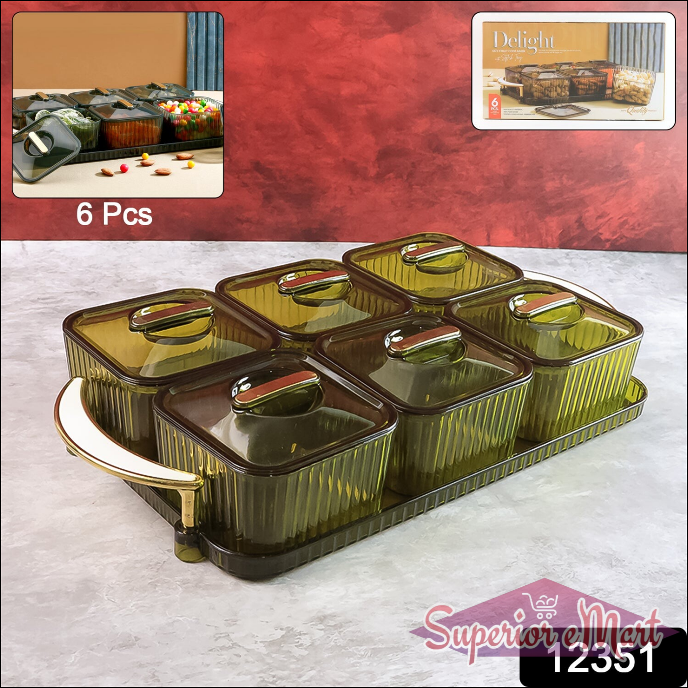 Liger Multipurpose Transparent Spice Jar Set With Tray And Lids 400ml Approx (6 Pc)