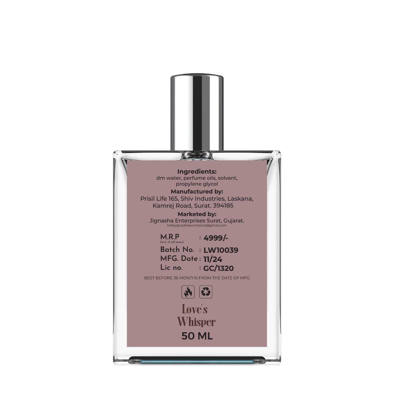 Love's Whisper perfume 100 ml pack of 2 with elegant bottle design and notes detailed on the back