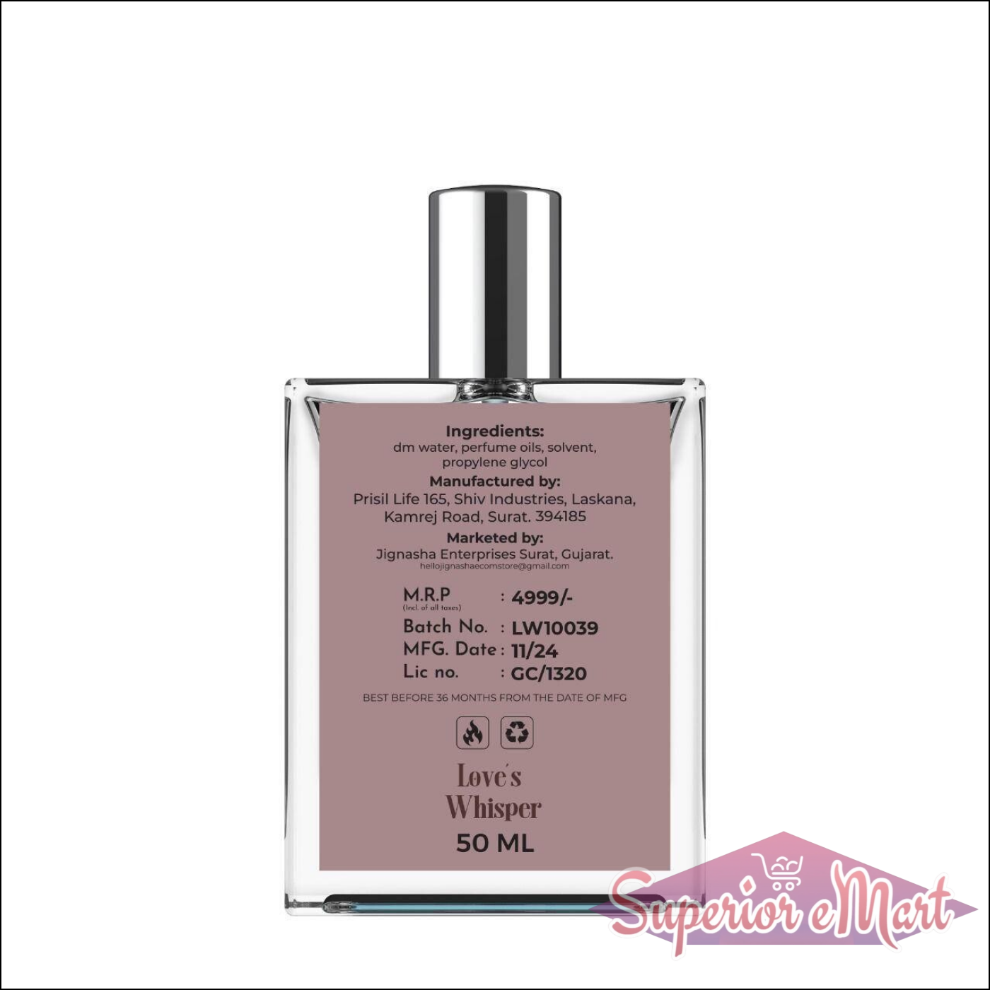 Love's Whisper perfume 100 ml pack of 2 with elegant bottle design and notes detailed on the back