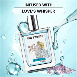 Love's Whisper Perfume 50ML in a sleek bottle with an angel design and water droplets