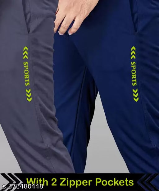 Track Pants for Men || Activewear Pants || Men’s Joggers Polyester with 2 Side Zipper Pockets Casual Trousers Stretchable (Sports | Gym | Yoga) (Green Sport)(Pack of 2)