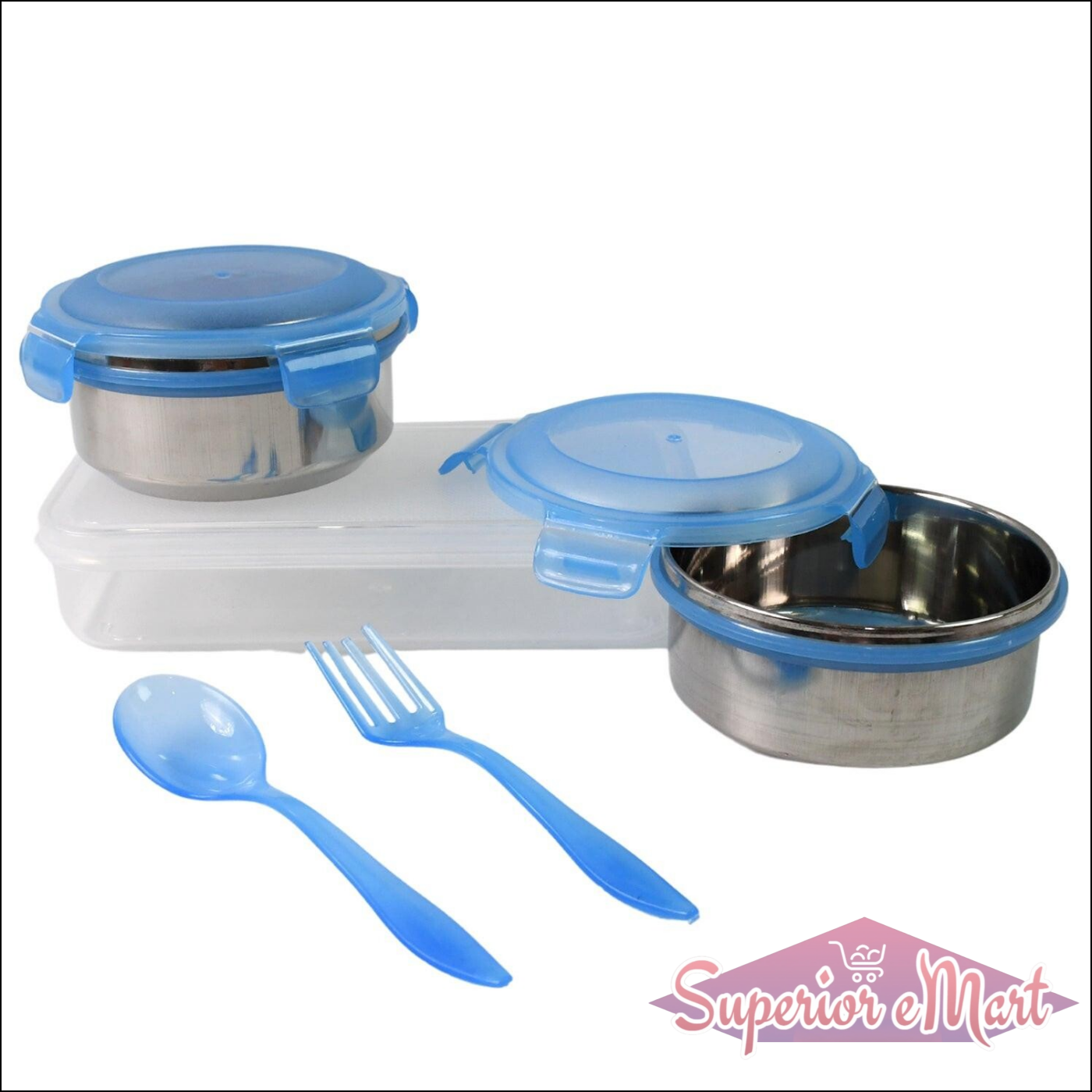 Lunch Box, with Lunch Bag, Plastic Lunch Box & Plastic Spoon, Fork (2 Pc Set / With Lunch Box).
