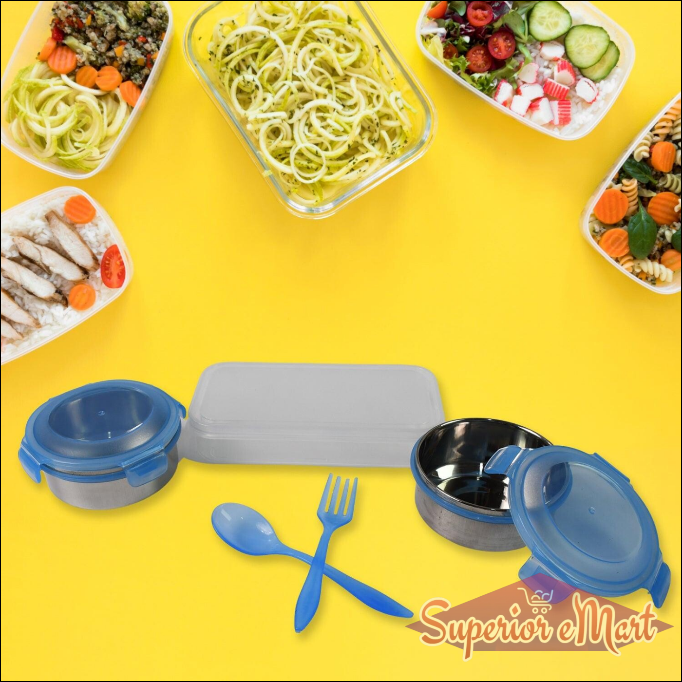 Lunch Box, with Lunch Bag, Plastic Lunch Box & Plastic Spoon, Fork (2 Pc Set / With Lunch Box).