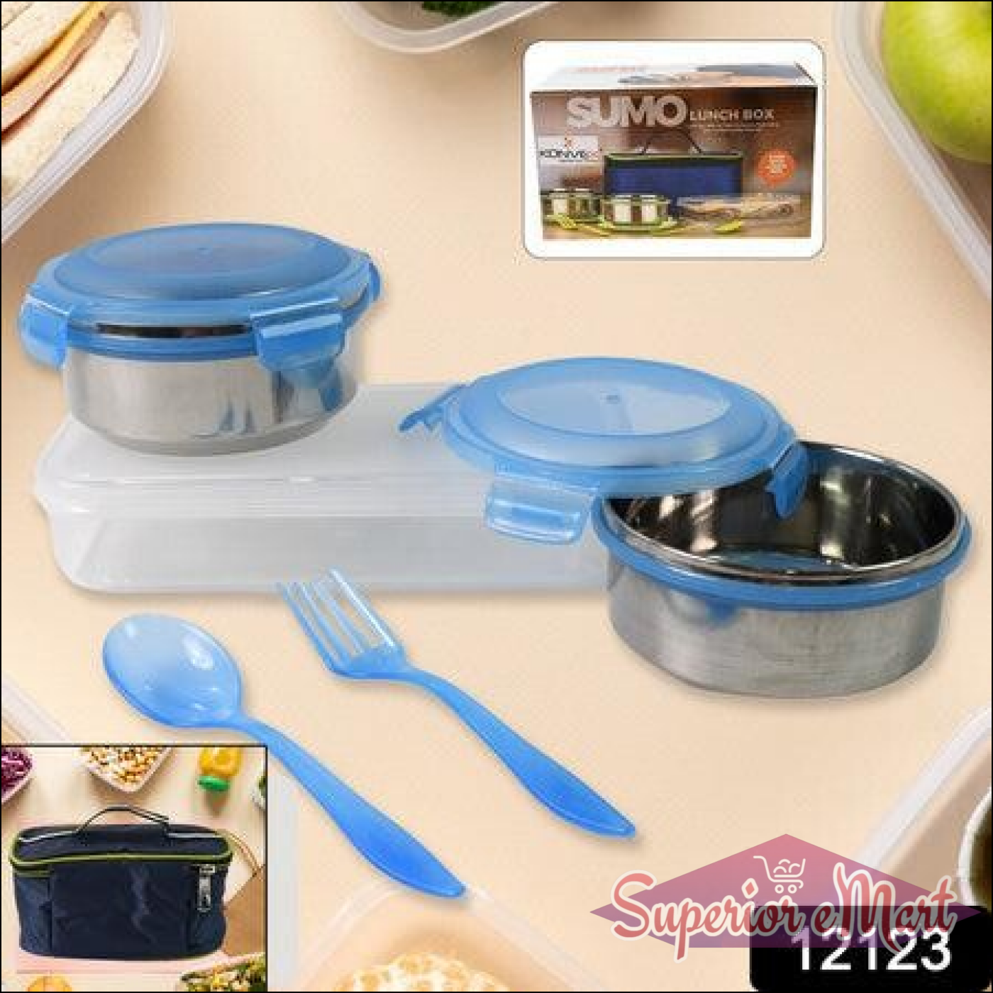 Lunch Box, with Lunch Bag, Plastic Lunch Box & Plastic Spoon, Fork (2 Pc Set / With Lunch Box).