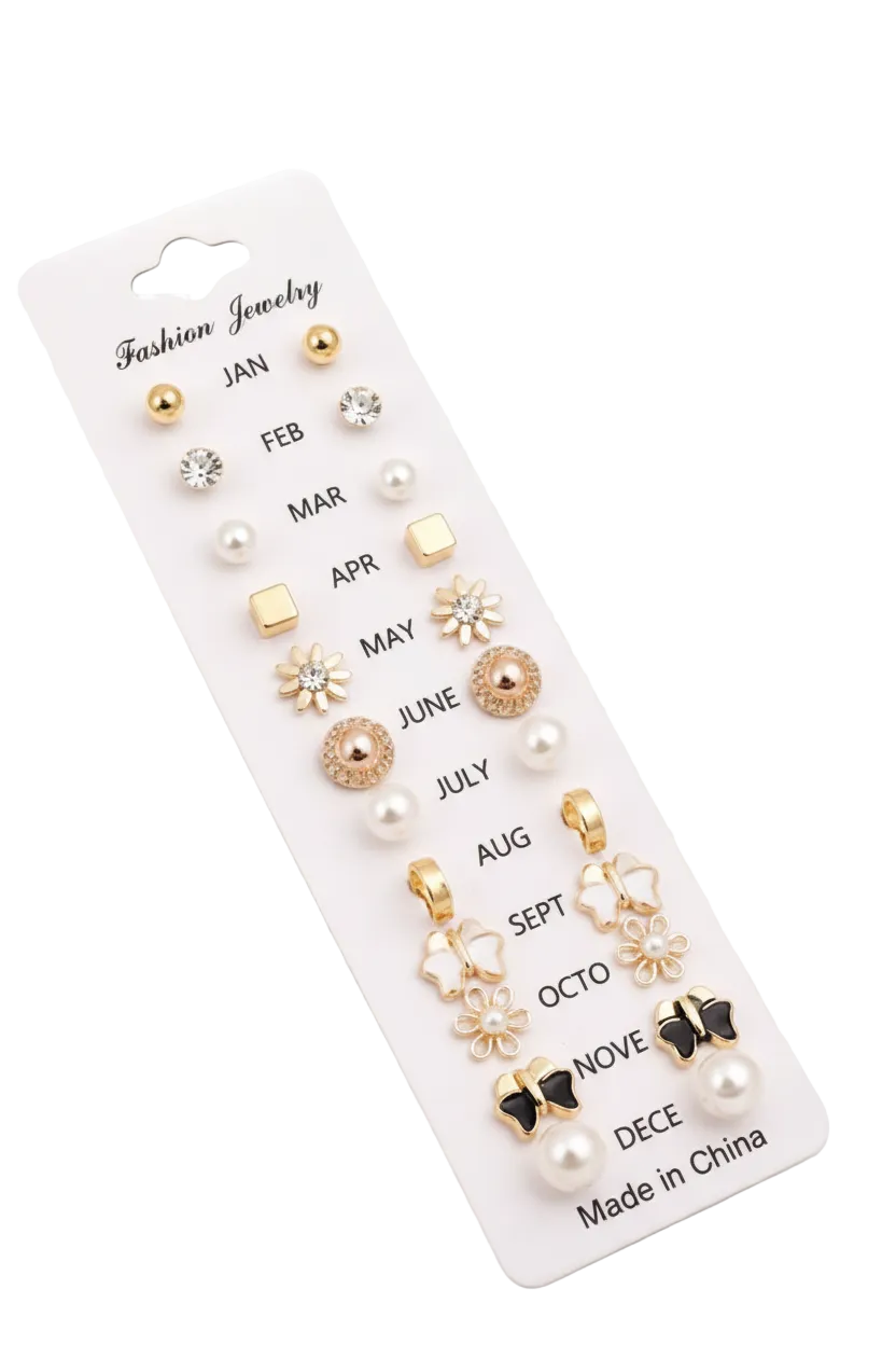 Beautiful 12 Pair Combo Set Zircon, Black, Pearl Brass, Stone, Silicone, Alloy, Silver Stud Earring, Hoop Earring, Cuff Earring, Ear Thread, Earring Set girls, and woman