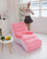 Luxury Inflatable Lounger Chair in Pink with Cushioned Armrests for Relaxation