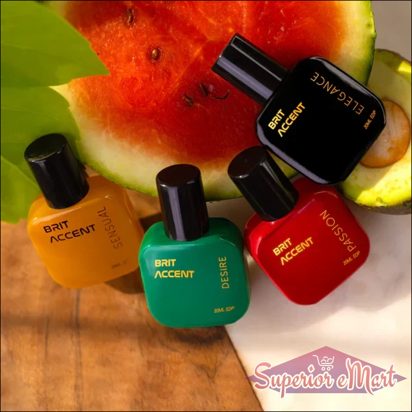 Luxury perfume gift set for women featuring four vibrant fragrances in colorful bottles