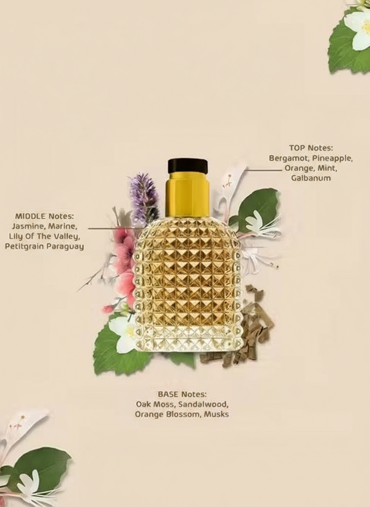 Luxury unisex perfume long-lasting with floral and fruity notes in a stylish bottle design