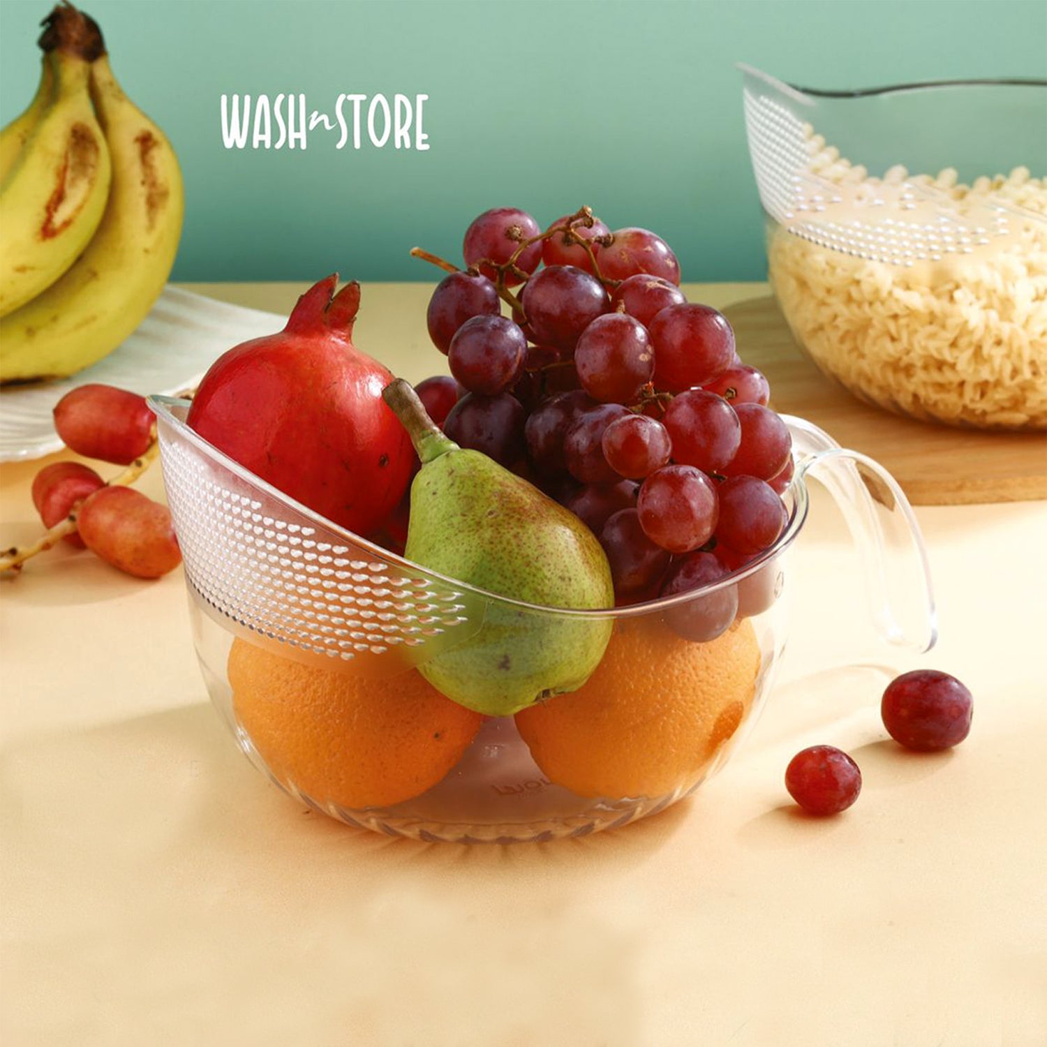 Multipurpose Transparent Plastic Bowl With Handle (1 Pc)