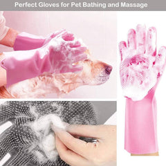 0712 Dishwashing Gloves With Scrubber Silicone Cleaning Reusable Scrub Gloves For Wash Dish Kitchen Bathroom Pet Grooming Wet And Dry Glove (1 Pc Left Hand Gloves) - Superior eMart