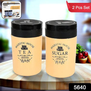Airtight tea sugar coffee container set in peach color featuring labeled Tea and Sugar designs
