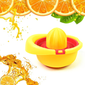Bright yellow manual citrus juicer 300ml with a reamer for effortless juice extraction from oranges
