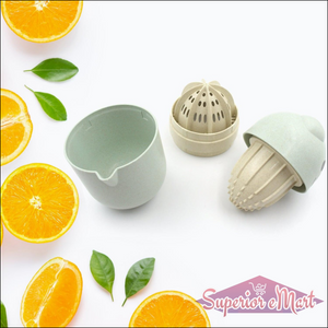 Manual citrus juicer in light green with detachable sections for easy juice extraction and cleanup