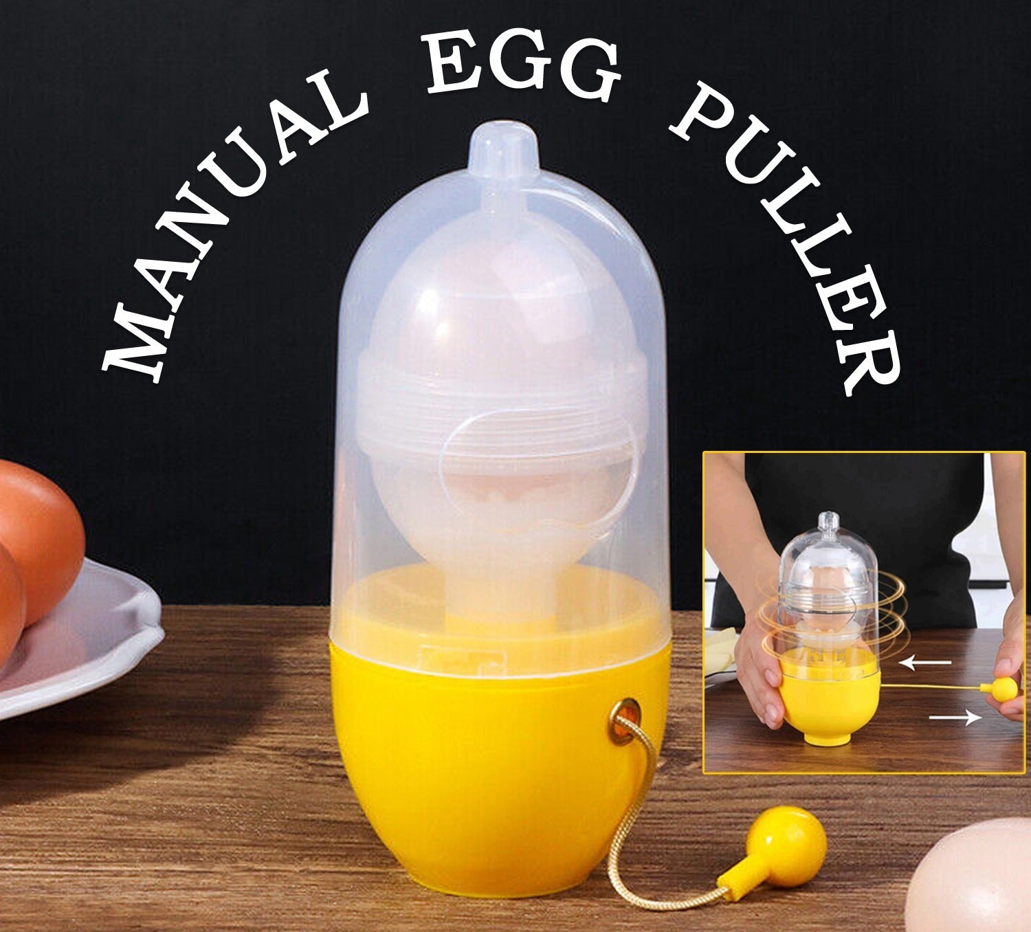 Superior eMart manual egg scrambler for easily mixing eggs with a simple pull mechanism