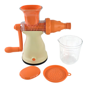 Manual fruit juicer for home by Superior eMart with orange and cream color and detachable parts