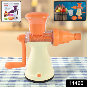 Superior eMart manual fruit juicer for home with orange and white design on kitchen table