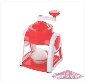 Manual gola maker machine in red and white for creating refreshing ice desserts at home