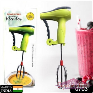 Manual hand blender stainless steel blades in green, ideal for mixing soups and smoothies effortlessly