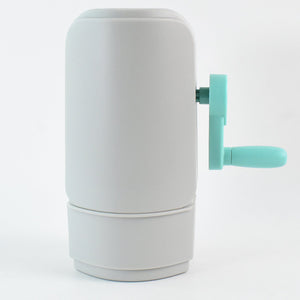 Manual peanut sheller machine in grey with a turquoise handle for easy shelling