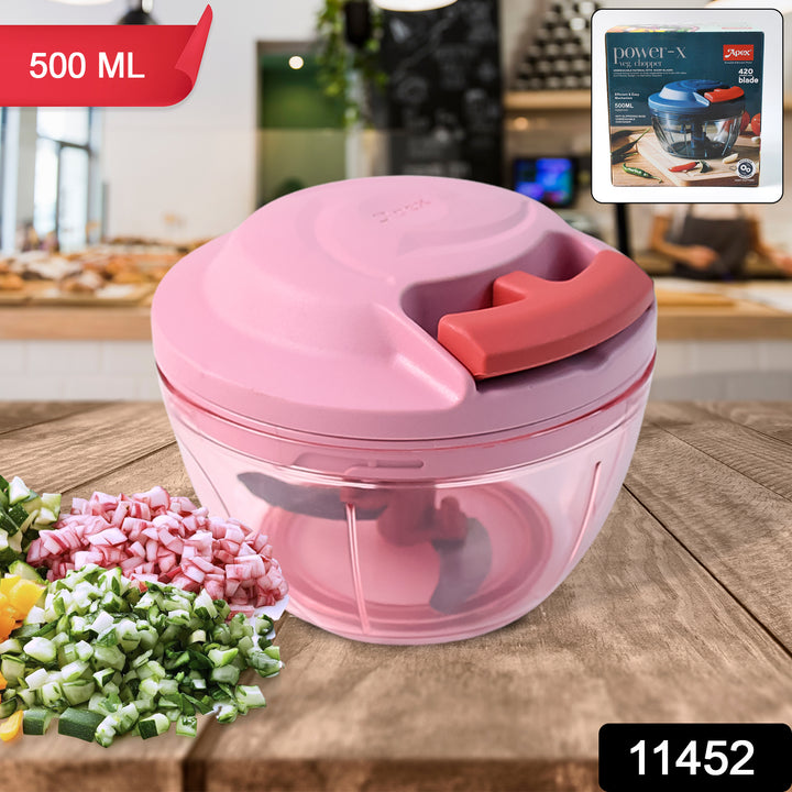 Superior eMart manual vegetable chopper 500ml with pink lid and red handle for easy chopping