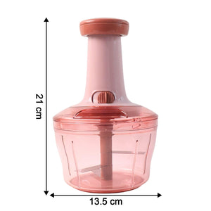 Superior eMart manual vegetable chopper showing a pink design with measurement details for easy use