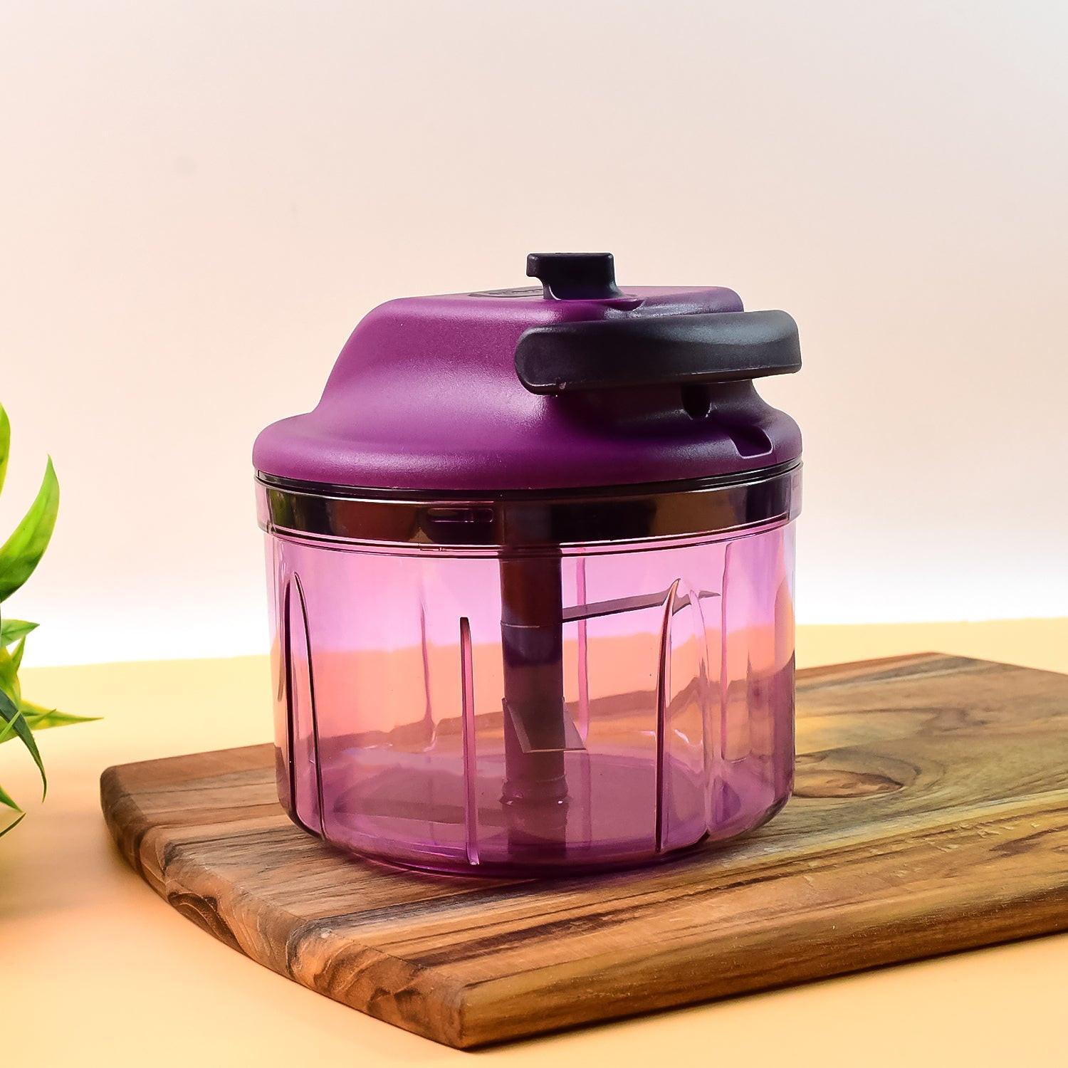 Superior eMart manual vegetable chopper with a purple lid and transparent container for easy food preparation