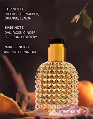 Elegant luxury unisex perfume long-lasting bottle featuring notes of incense and marine geranium