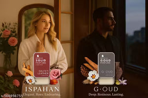Superior eMart alcohol-free solid perfume combo featuring Ispahan and G Oud scents