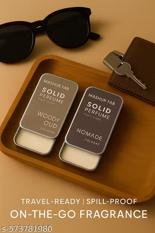 Solid Perfume Duo – Woody Oud & Nomade – Long Lasting Solid Cologne for Men & Women – Travel Friendly, Alcohol-Free, Natural Fragrance