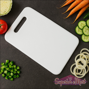 Superior eMart medium chopping board on a dark surface with fresh vegetables for meal prep