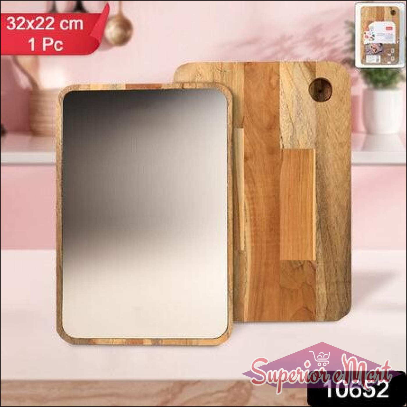 Medium cutting board with wooden handle featuring a stylish design for kitchen use