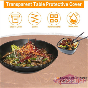 Elastic table cover bags set with transparent protective cover for easy cleaning and waterproof use