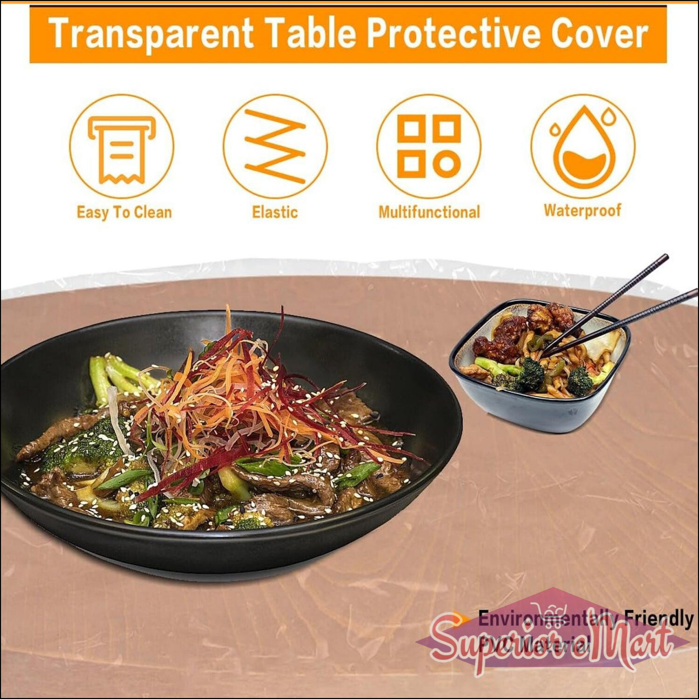 Elastic table cover bags set with transparent protective cover for easy cleaning and waterproof use