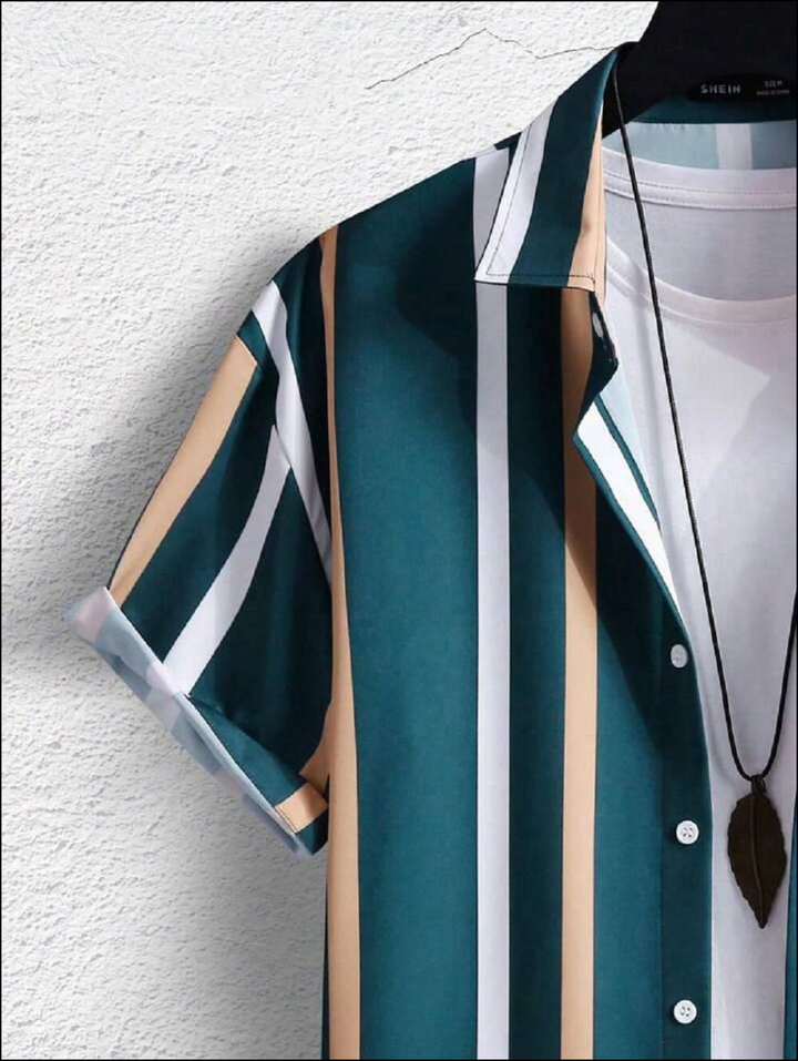 Men Regular Fit Striped Spread Collar Casual Shirt 1