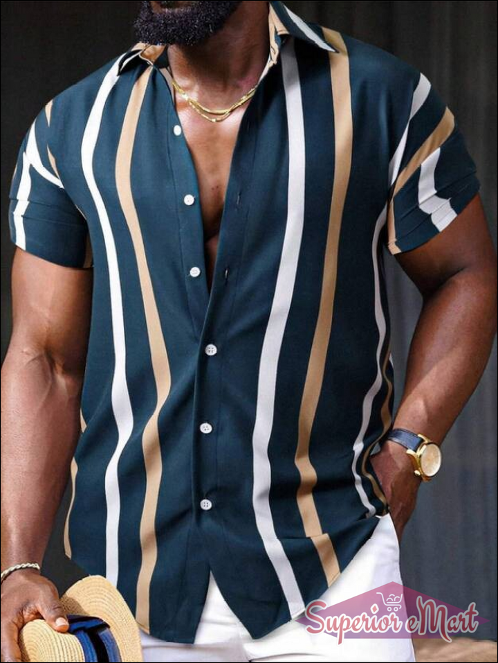 Men Regular Fit Striped Spread Collar Casual Shirt 2