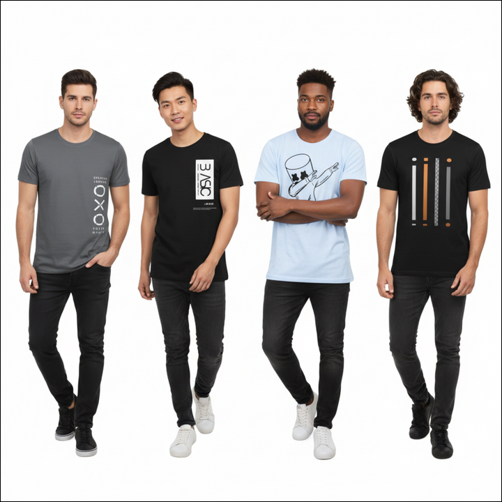 Men’s Classic Round Neck T-Shirt - Pack of 4 Pcs for Stylish Comfort - Mens Tshirt