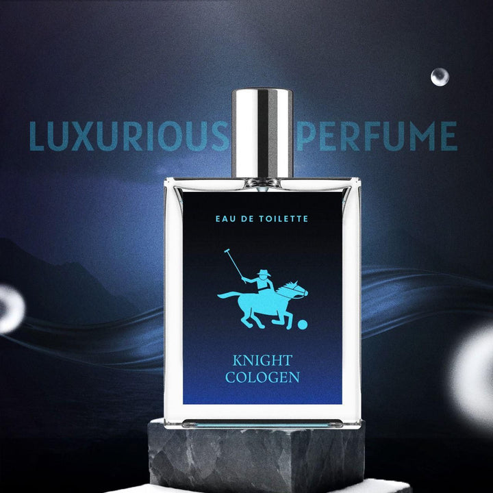 Men's knight cologne 50ml pack of 2 elegant blue and silver perfume bottles with horse rider logo