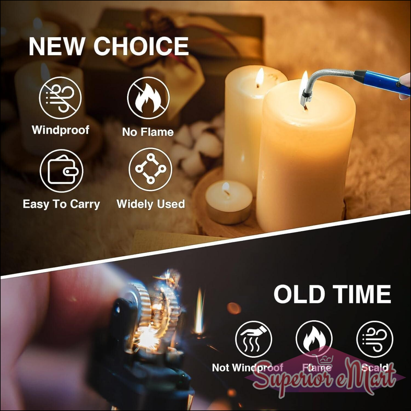 Rechargeable electric arc lighter designed for candles features windproof technology and easy portability