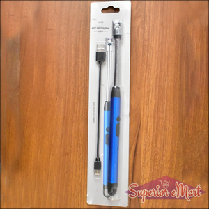 Rechargeable electric arc lighter in blue packaging with a USB charger and flexible neck