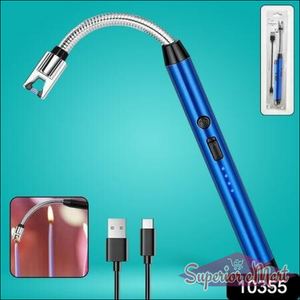 Rechargeable electric arc lighter with flexible neck and USB charging cable for candles and grills